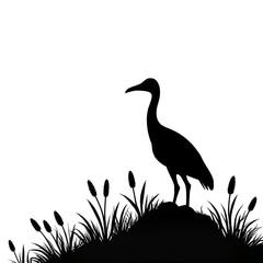 Elegant heron silhouette amidst wild grasses, a study in contrasts