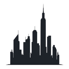 Urban Metropolis Silhouette: A Modern Cityscape in Stark Contrast Against White