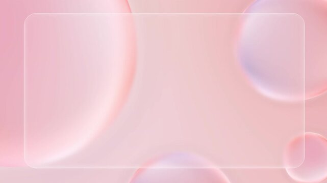 Glassmorphism background with pink bubbles. Animated motion graphic. Transparent glass over moving and morphing spherical shapes. Digital Projects glass morph, card presentation. 4K 