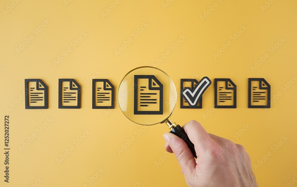 Aufkleber quality control: document review process, audit, and certification. hand inspecting checklist, appro