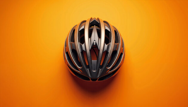 Black cycling helmet with aerodynamic design on vibrant orange background for safety