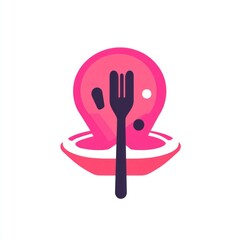 Obraz premium Pink Fork on a Plate Logo, Food Icon, Abstract