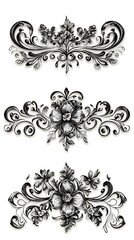 Elegant Black and White Floral Swirls Design Elements