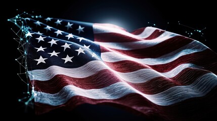 Waving US flag, digital art, dark background, patriotism