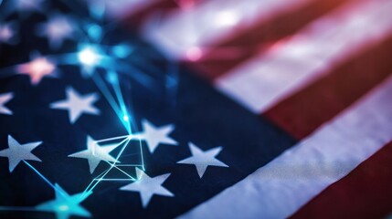 American flag, network connections, digital future, patriotic backdrop, technology concept
