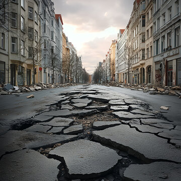 A picture which shows damaged streets in germany which shows only the bumbs on the street