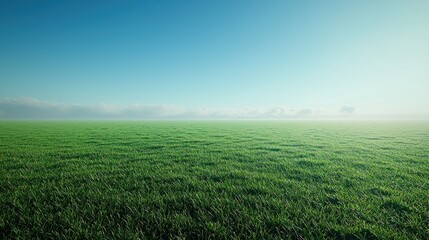 Fototapeta premium Misty green field sunrise, peaceful landscape, nature background, website banner