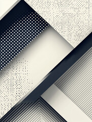 Geometric abstract with layered shapes, dotted patterns, and linear textures in a neutral color palette.