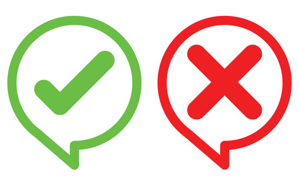 wrong and rigth icon caht buble icon. tick and cross in massege.  