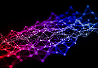 Obraz premium Futuristic Internet of Things (IoT) Cybernetic Data Flow with Neon Glowing Nodes, Interconnected Lines, and Ultra HD 8K Resolution for Digital Transformation Concept