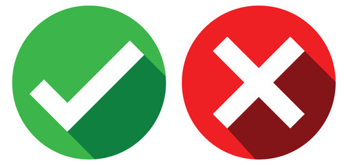 Obraz premium Green checkmark and red cross on white background vector symbol for right and wrong choices. tick and wrong, yes and no, accepted and rejected, 