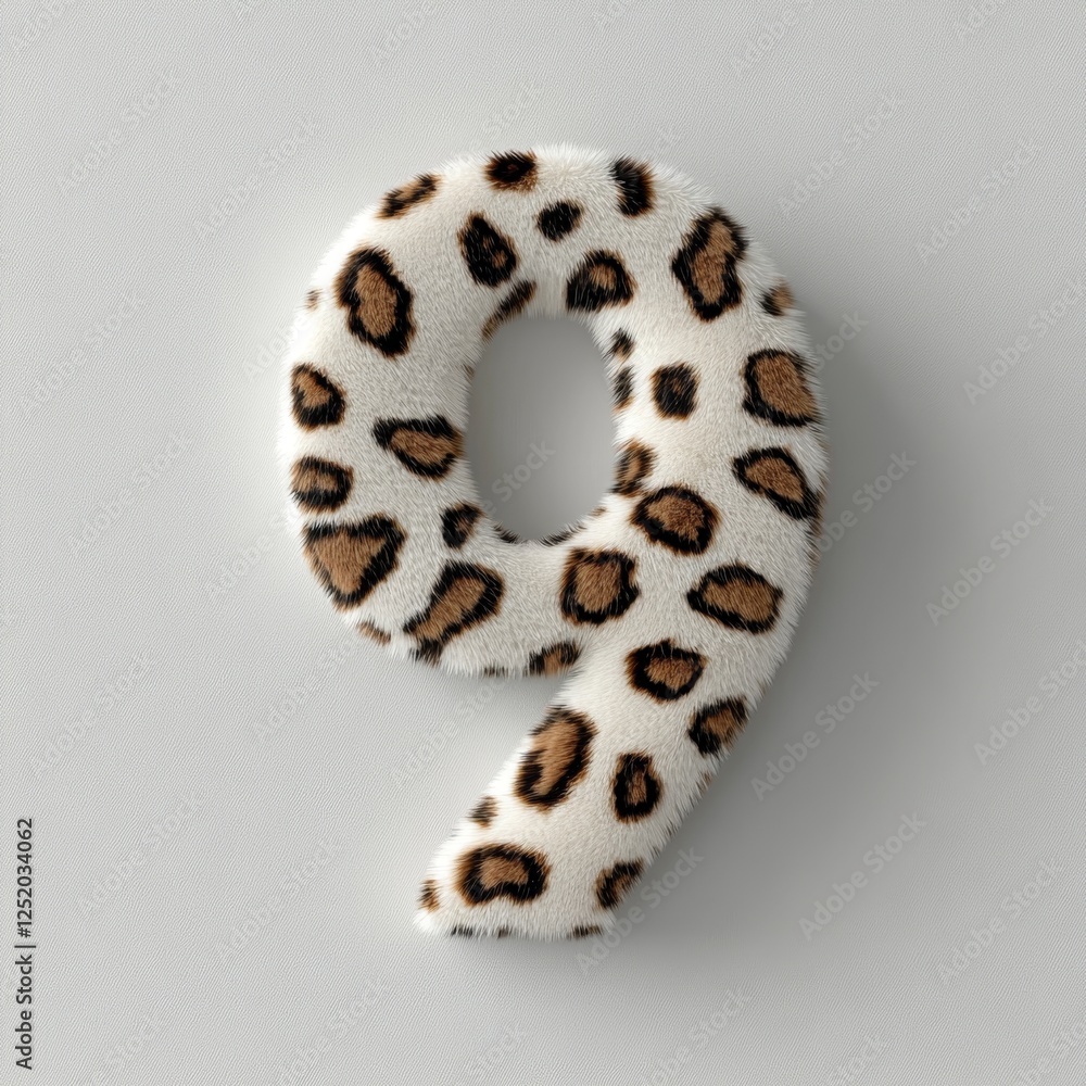 Poster unique representation of the number nine crafted from leopard fur displayed against a white backdrop