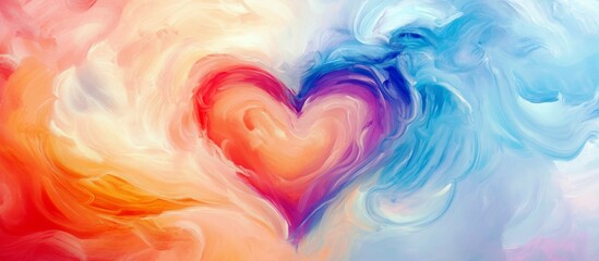 Obraz premium Colorful Heart Abstract Illustration with Swirling Colors in Red, Orange, Pink, Purple, and Blue for Romantic and Emotional Themes