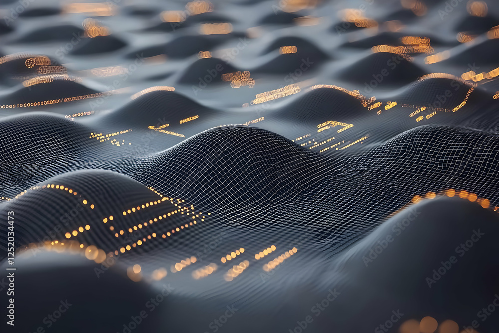 Poster abstract data landscape, glowing nodes. use tech background