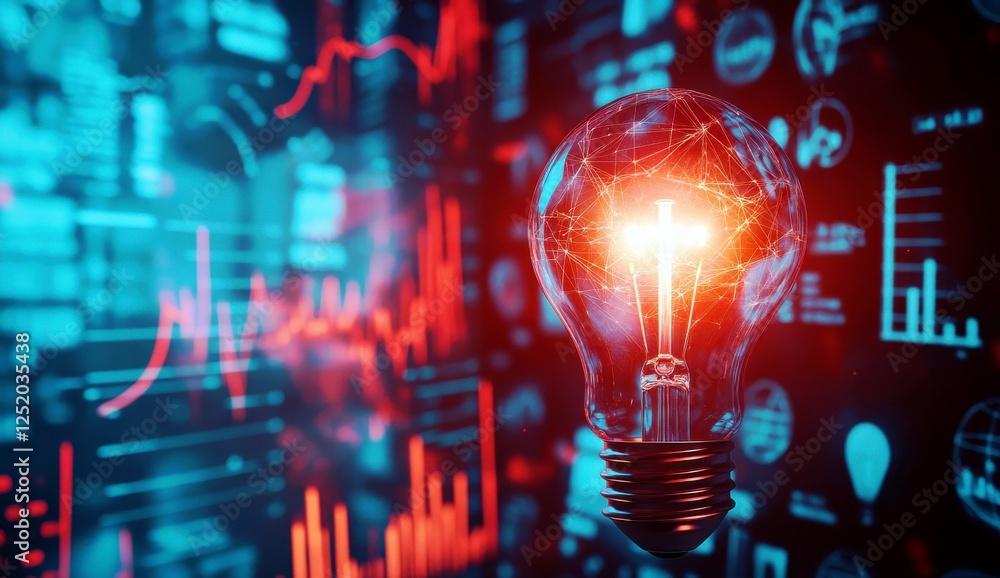 Poster creative light bulb with digital data and abstract background for innovation and technology concepts