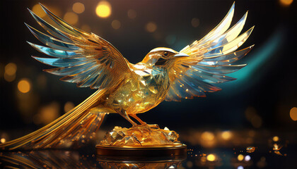 golden crystal bird statue