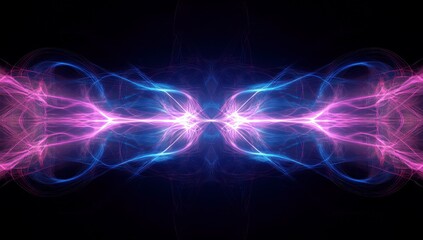 Obraz premium Abstract electric energy waves in vibrant pink and blue colors creating a stunning visual effect on a black background