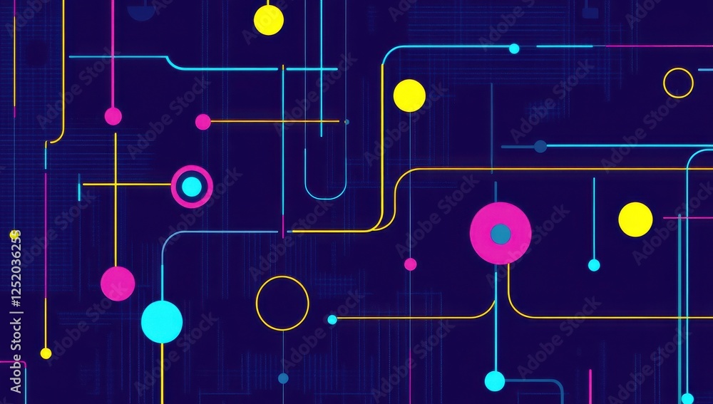 Poster abstract geometric network design with colorful elements on a dark background for modern technology 
