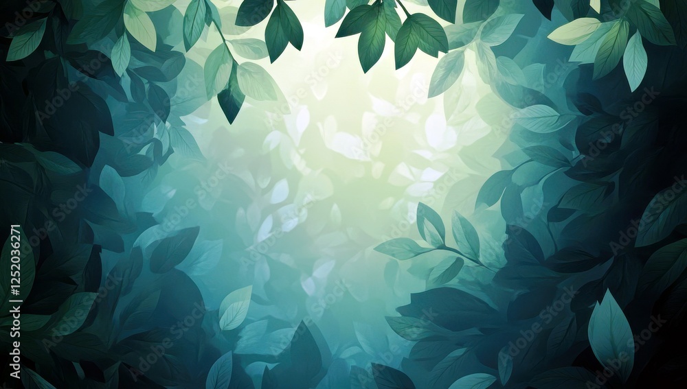 Aufkleber lush green leafy background with soft focus and natural light creating a tranquil and calming atmosp