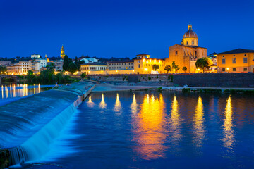 Night view of the river in Florence Italy