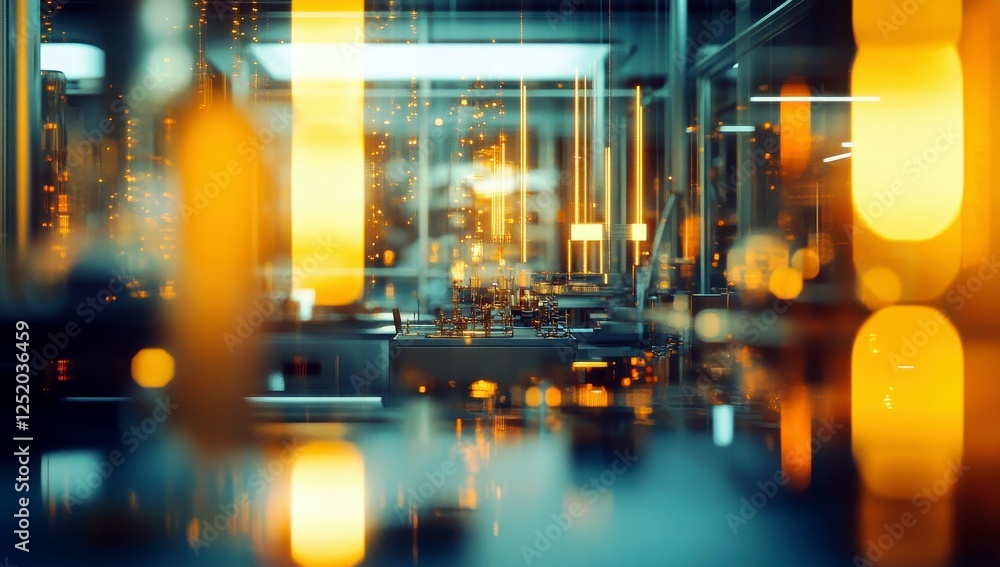 Poster abstract view of illuminated glass surfaces and reflections in a modern laboratory environment with 