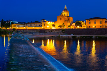 Night view of the river in Florence Italy