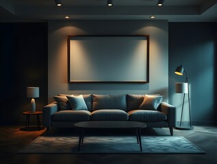 Contemporary sitting room with an empty frame on the wall