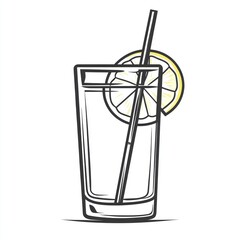 Obraz premium Illustration of a glass of lemonade with a lemon slice and straw
