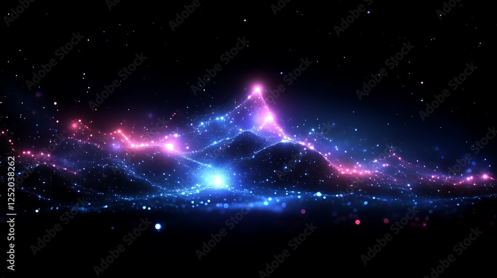 Poster luminous particle mountainscape abstract digital art