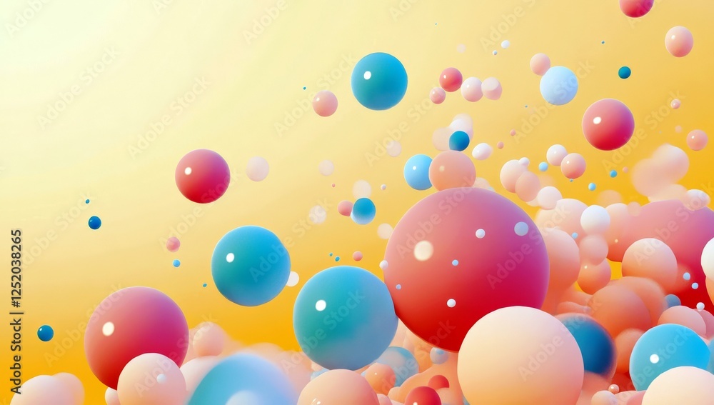Poster colorful floating spheres on a soft gradient background creating a dreamy and abstract atmosphere fo