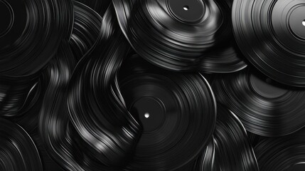 Abstract black vinyl records wave background
