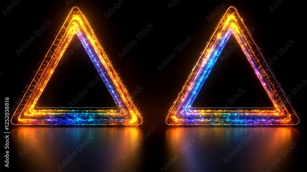 Poster two luminous triangular frames glow brightly