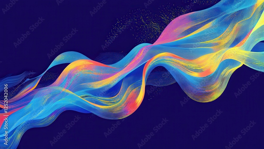 Poster colorful abstract waves with flowing lines and motion on a deep blue background for modern art and d