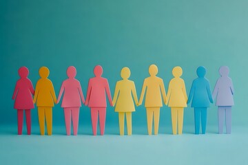 Colorful Paper Women Holding Hands Teamwork