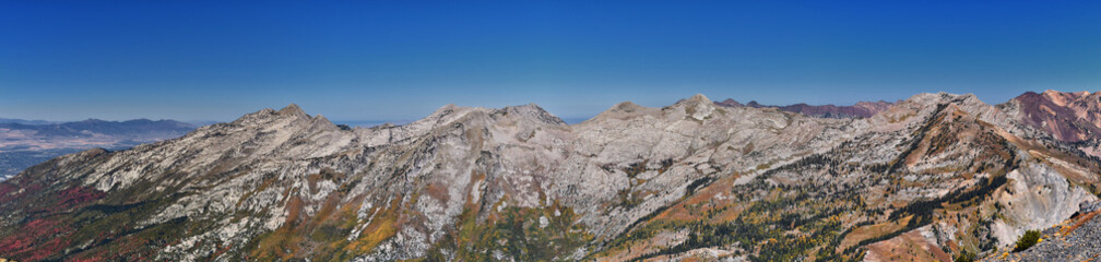 Lone Peak Wilderness from Box Elder Peak hiking trail, Wasatch Range  Rocky Mountains, Utah, United States.