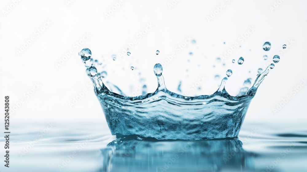 Poster a close-up image of a water droplet creating a splash, beautifully highlighting the dynamics of liqu