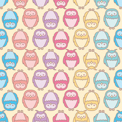 Kawaii owl seamless illustration background. Colourful bird pattern vector.