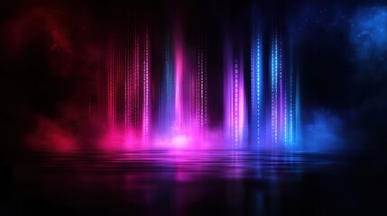 Neon lights reflecting on wet ground at night, futuristic background