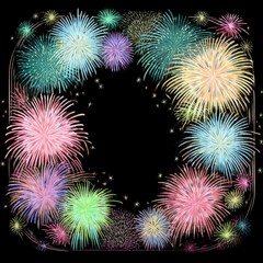 Fototapeta premium border frame of fireworks on black background with copy space for text