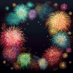 Fototapeta premium border frame of fireworks on black background with copy space for text