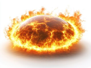 Fototapeta premium A fiery orb resembling the sun, surrounded by flames and glowing energy.