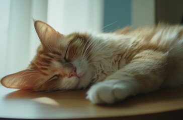 A Fluffy Orange Cat Sleeping Peacefully
