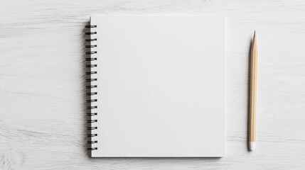 Blank spiral notebook and pencil on wood desk