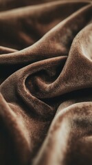 Richly textured brown fabric draping elegantly across a surface in soft natural light