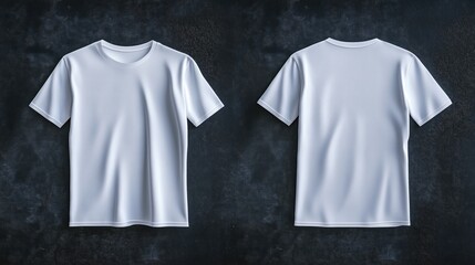 Plain white t-shirt displayed from front and back against dark background
