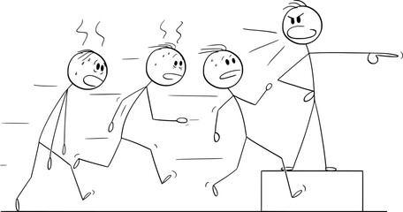 Runners and running coach , vector cartoon stick figure or character illustration.