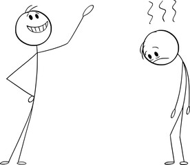 Depressed and happy persons , vector cartoon stick figure or character illustration.