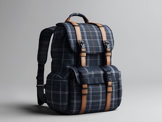 Stylish Plaid Backpack Designed for Practicality Showcasing a Modern and Trendy Look Suitable for Students or Travelers