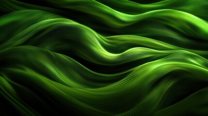 Obraz premium Abstract green waves, flowing fabric, dark background, design element