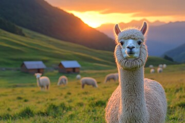 Fototapeta premium An alpaca farm farmstay. Generative AI